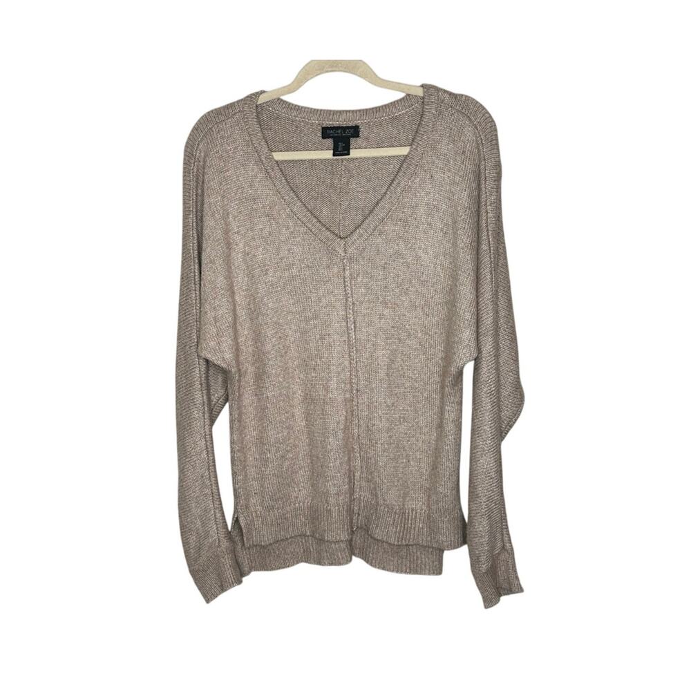 Rachel Zoe Sweater Womens L Cream V-Neck Long Sleeve Hi-Low Hem Soft Knit Winter